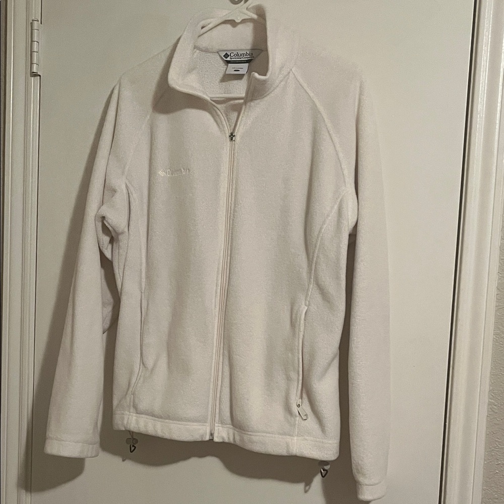 Columbia White Fleece Jacket/Zip up long sleeve size large